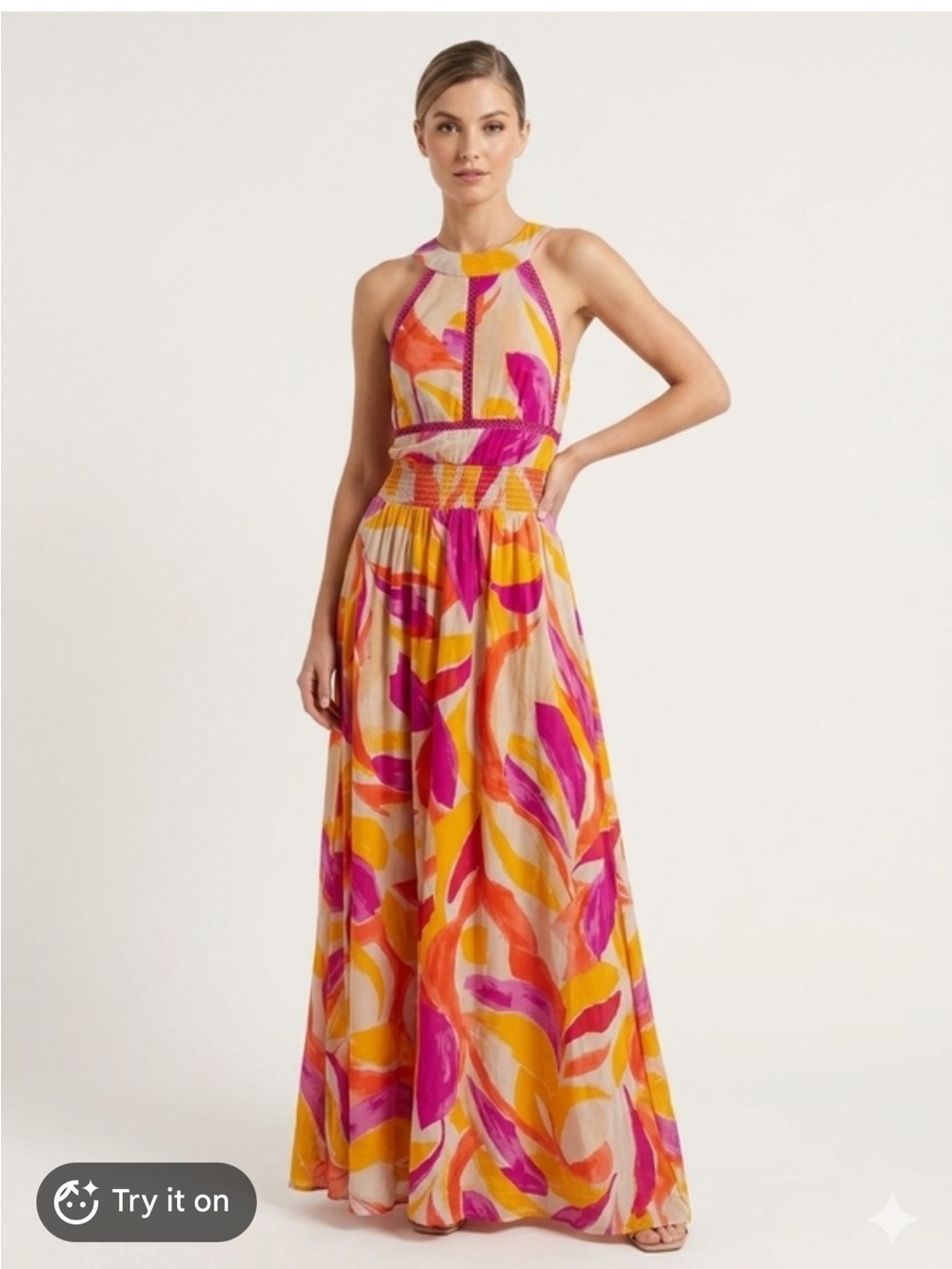 🧡 Anthropologie Abel the Label Halter Maxi Dress | L | Pink Multi